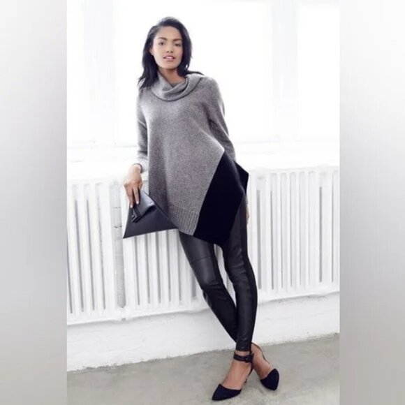 Eileen Fisher | front panel lamb leather leggings in black - Picture 2 of 12